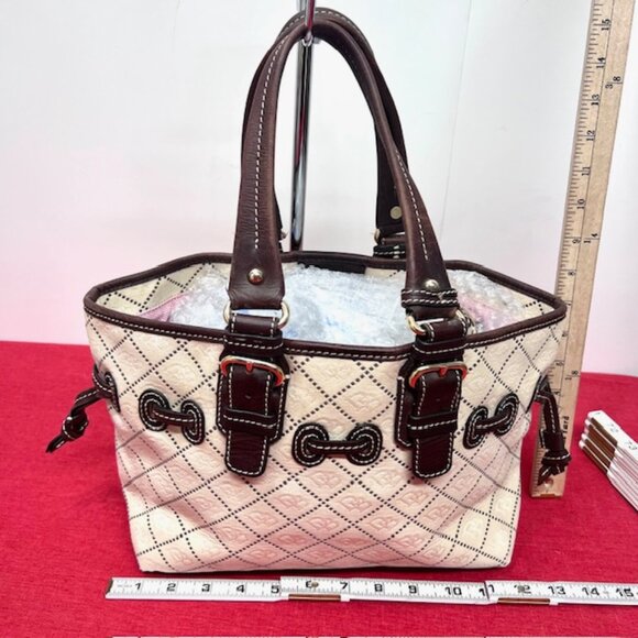 DOONEY BOURKE Shoulder Handbag Satchel Purse Beige Brown Jacquard Leather Trim - Picture 3 of 12